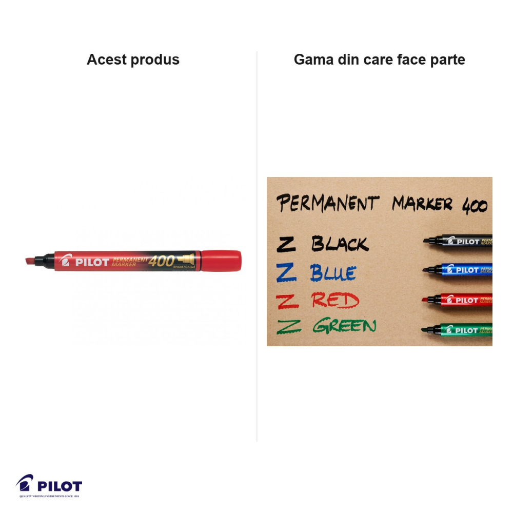 Set 12 markere permanente Pilot P400, varf tesit 4 mm, cerneala rosie [5]