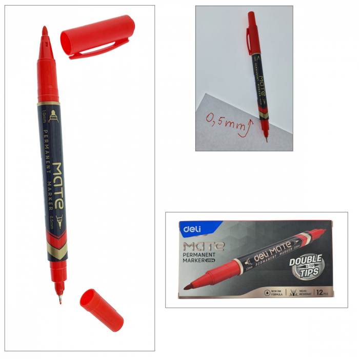 Set 12 markere permanente rosii cu 2 varfuri de 0.5mm si 1mm, pentru suprafete diverse [4]