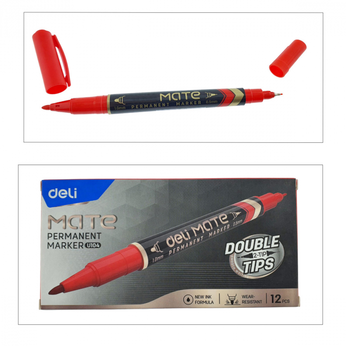Set 12 markere permanente rosii cu 2 varfuri de 0.5mm si 1mm, pentru suprafete diverse [5]