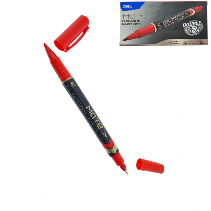 Set 12 markere permanente rosii cu 2 varfuri de 0.5mm si 1mm, pentru suprafete diverse [1]
