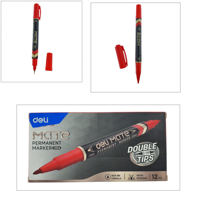 Set 12 markere permanente rosii cu 2 varfuri de 0.5mm si 1mm, pentru suprafete diverse [2]