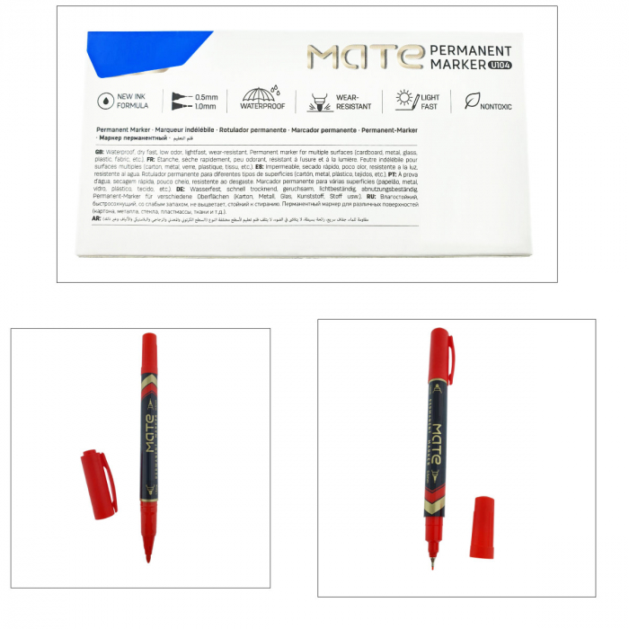 Set 12 markere permanente rosii cu 2 varfuri de 0.5mm si 1mm, pentru suprafete diverse [3]