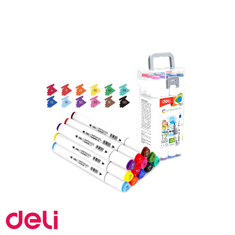 Set 12 markere sketching varf dublu Deli Color Emotion, cerneala pe baza de alcool, pentru schite si ilustratie [1]