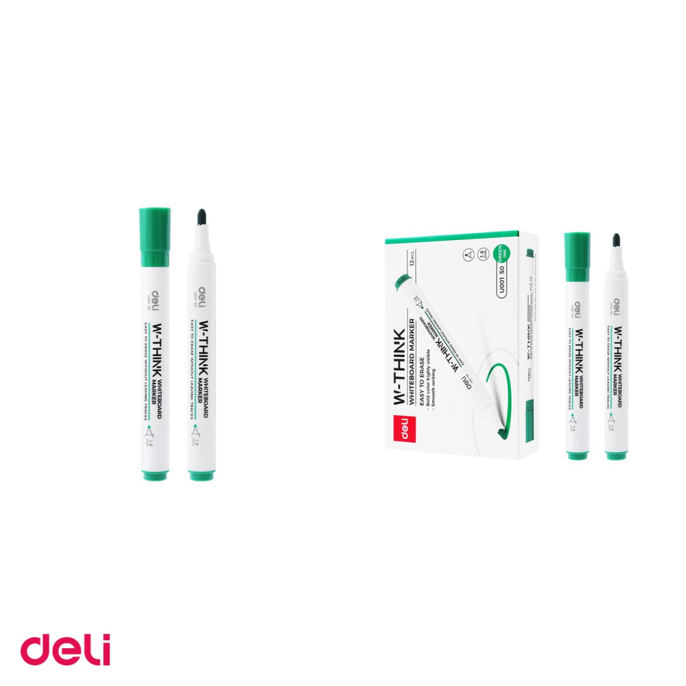 Set 12 markere whiteboard Deli, varf rotund 2 mm, cerneala verde [4]