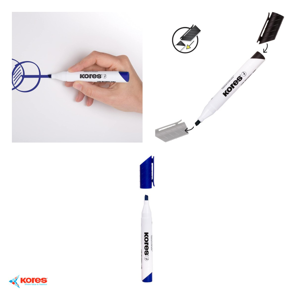 Set 12 markere whiteboard Kores, varf tesit, cerneala albastra cu uscare rapida, pentru whiteboard si flipchart [4]
