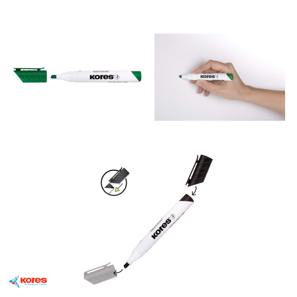 Set 12 markere whiteboard Kores, varf tesit, cerneala verde cu uscare rapida, pentru whiteboard si flipchart [4]