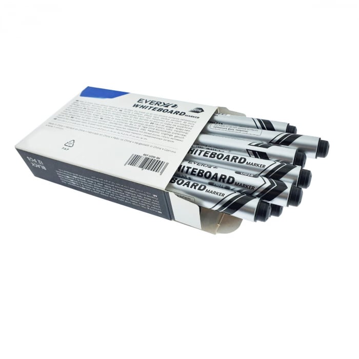 Set 12 markere whiteboard negre, varf rotund 2.5 mm, scriere lina, model Everyday 016, lungime 144 mm, stergere uscata, pentru tabla de scris, melaminat, sticla si alte suprafete neporoase [2]