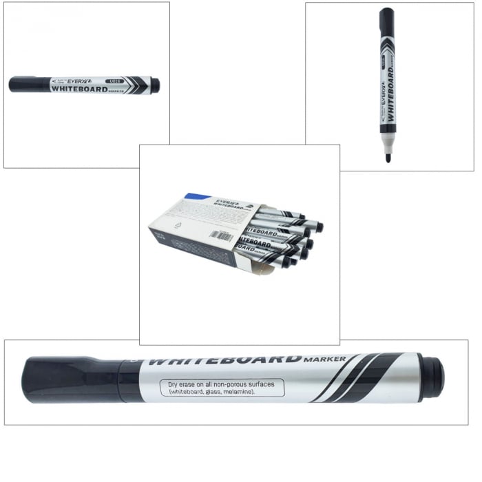 Set 12 markere whiteboard negre, varf rotund 2.5 mm, scriere lina, model Everyday 016, lungime 144 mm, stergere uscata, pentru tabla de scris, melaminat, sticla si alte suprafete neporoase [5]