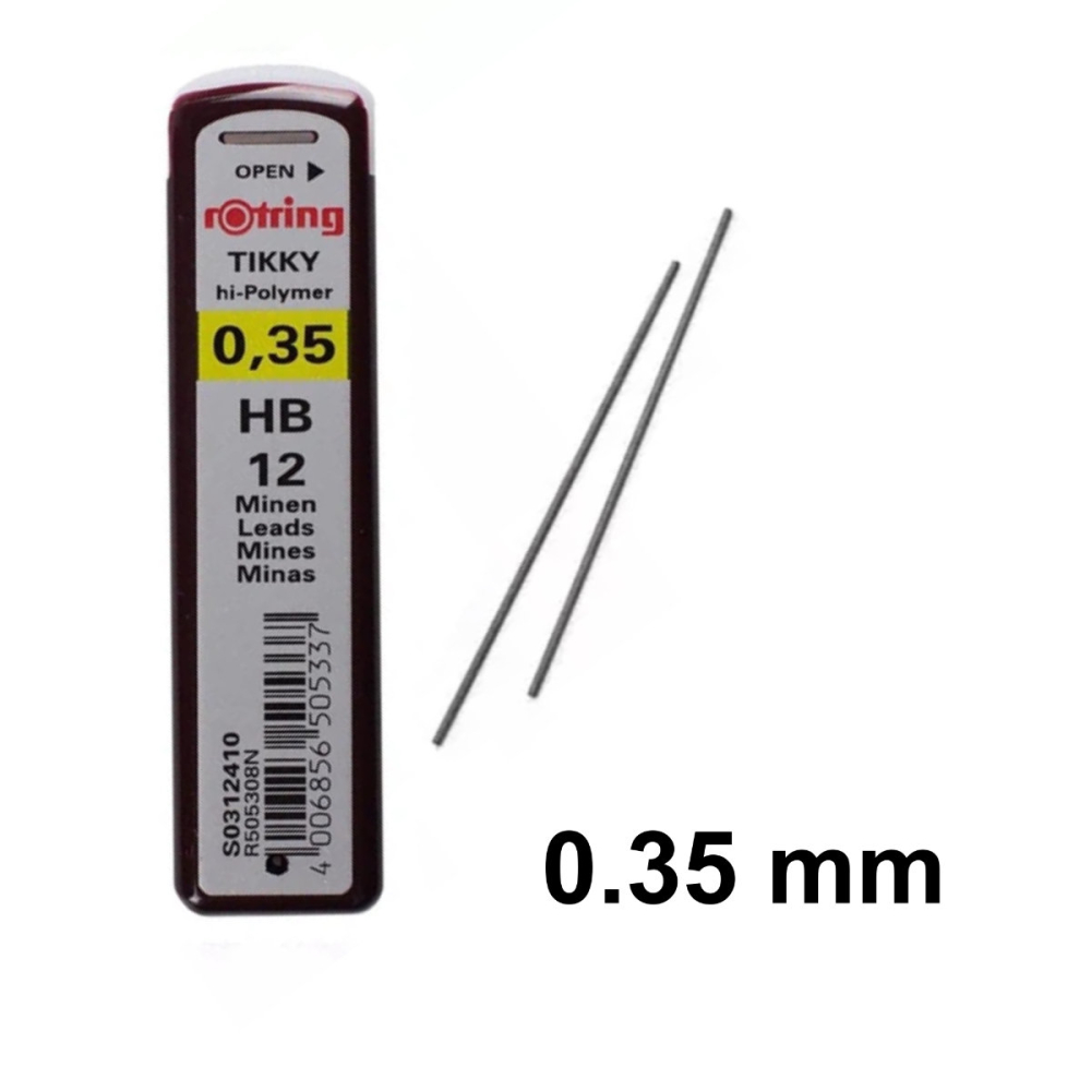 Set 12 mine creion 0.35mm HB cu Rezistenta Extra la Rupere, pentru Desen Tehnic Extrem de Precizie, in Etui Protector Rotring [2]