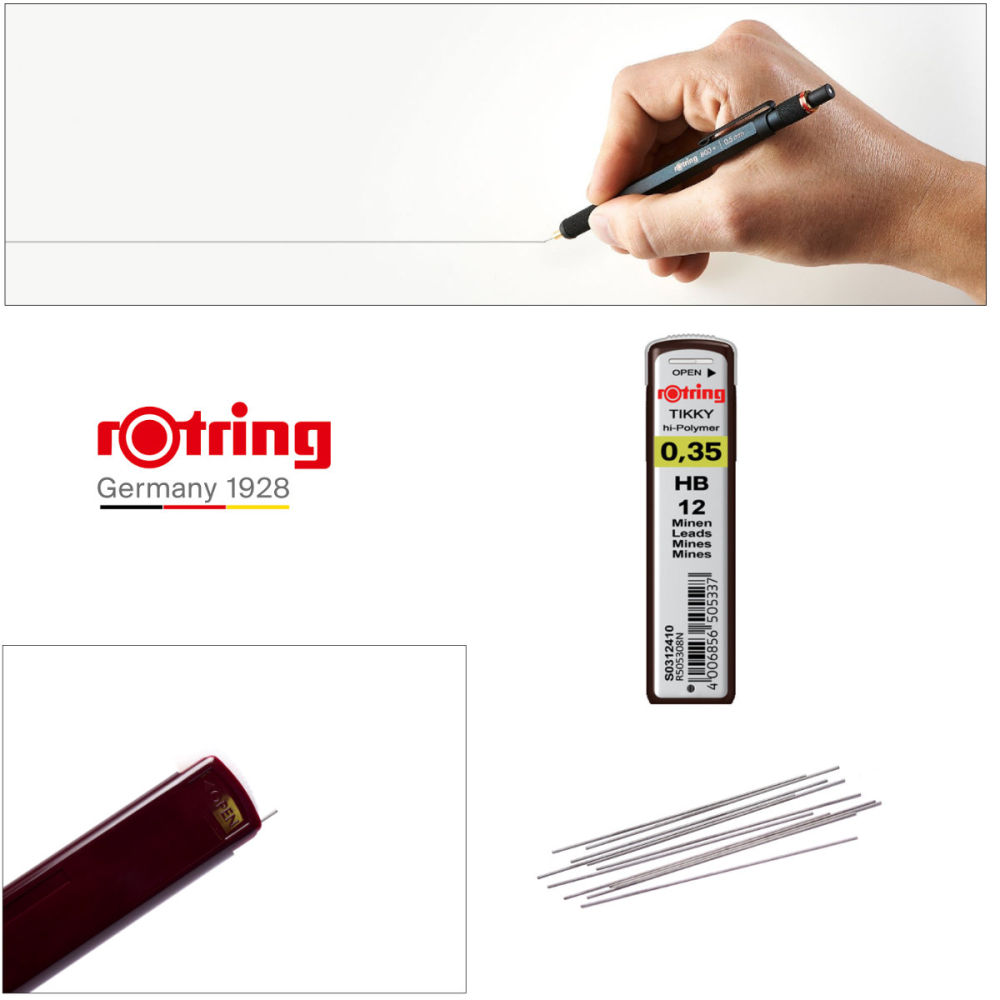 Set 12 mine creion 0.35mm HB cu Rezistenta Extra la Rupere, pentru Desen Tehnic Extrem de Precizie, in Etui Protector Rotring [5]