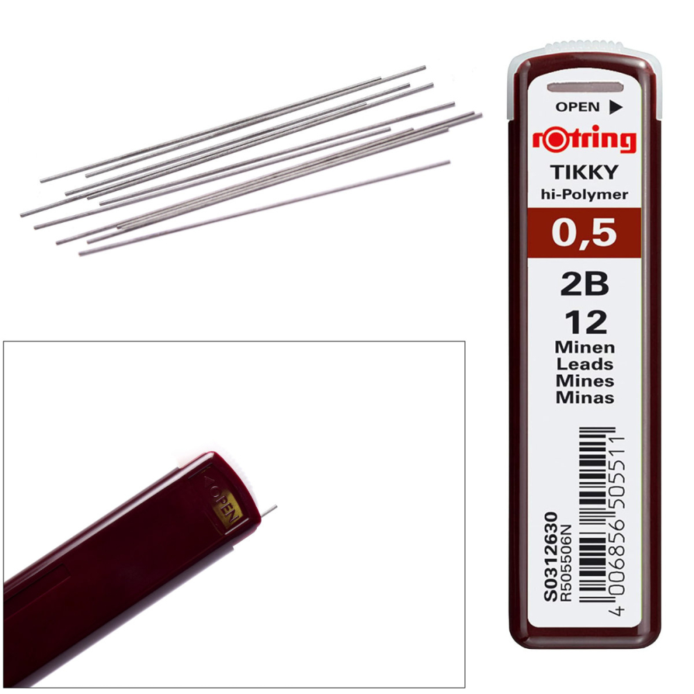 Set 12 mine creion 0.5mm 2B cu Rezistenta Extra la Rupere, pentru Desen Tehnic si Scriere, in Etui Protector Rotring [3]