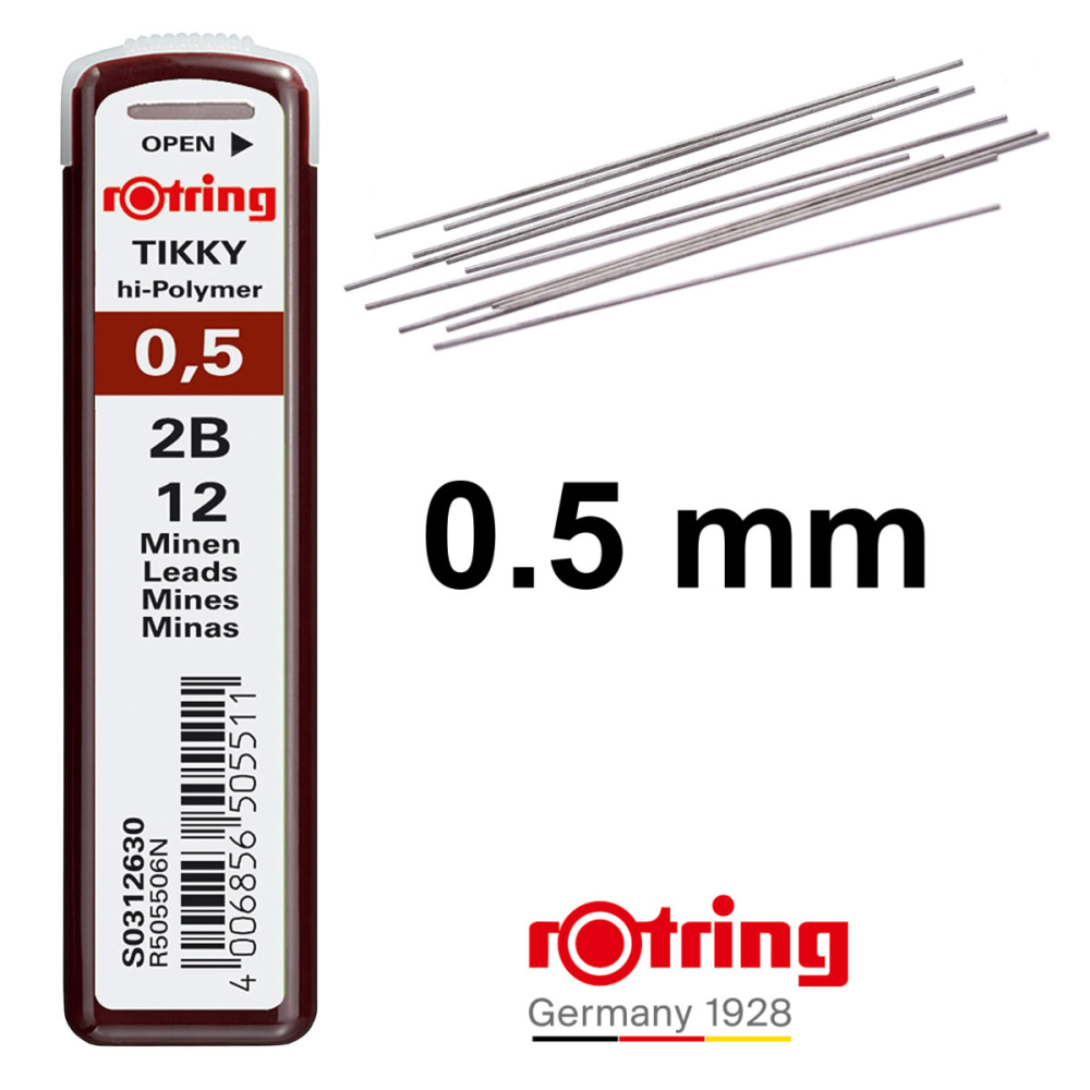 Set 12 mine creion 0.5mm 2B cu Rezistenta Extra la Rupere, pentru Desen Tehnic si Scriere, in Etui Protector Rotring [2]