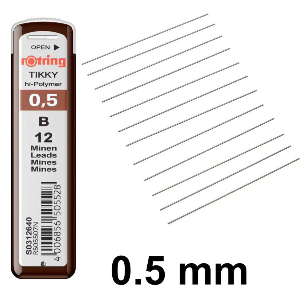 Set 12 mine creion 0.5mm B cu Rezistenta Extra la Rupere, pentru Desen Tehnic si Scriere Precisa, in Etui Protector Rotring [2]