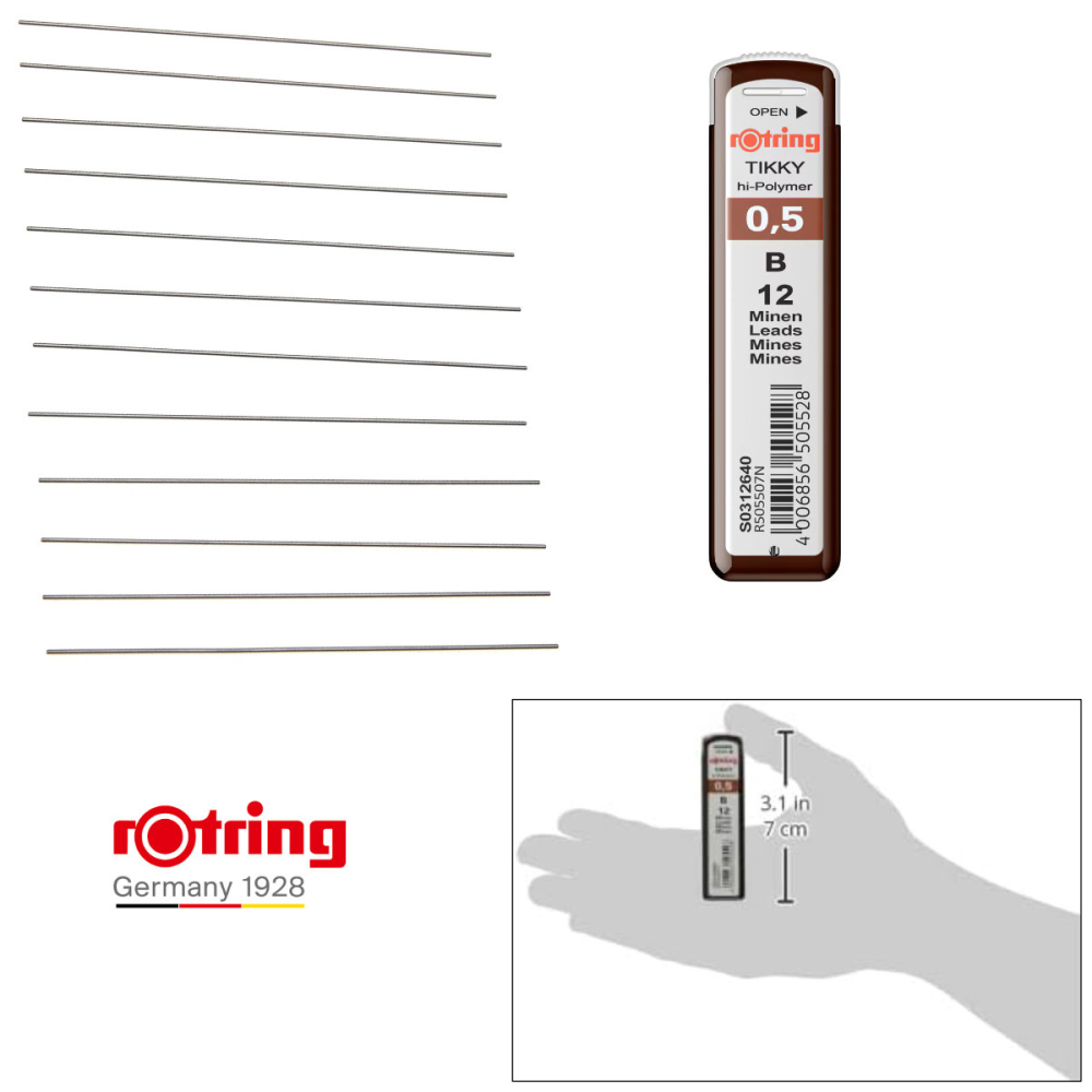 Set 12 mine creion 0.5mm B cu Rezistenta Extra la Rupere, pentru Desen Tehnic si Scriere Precisa, in Etui Protector Rotring [4]