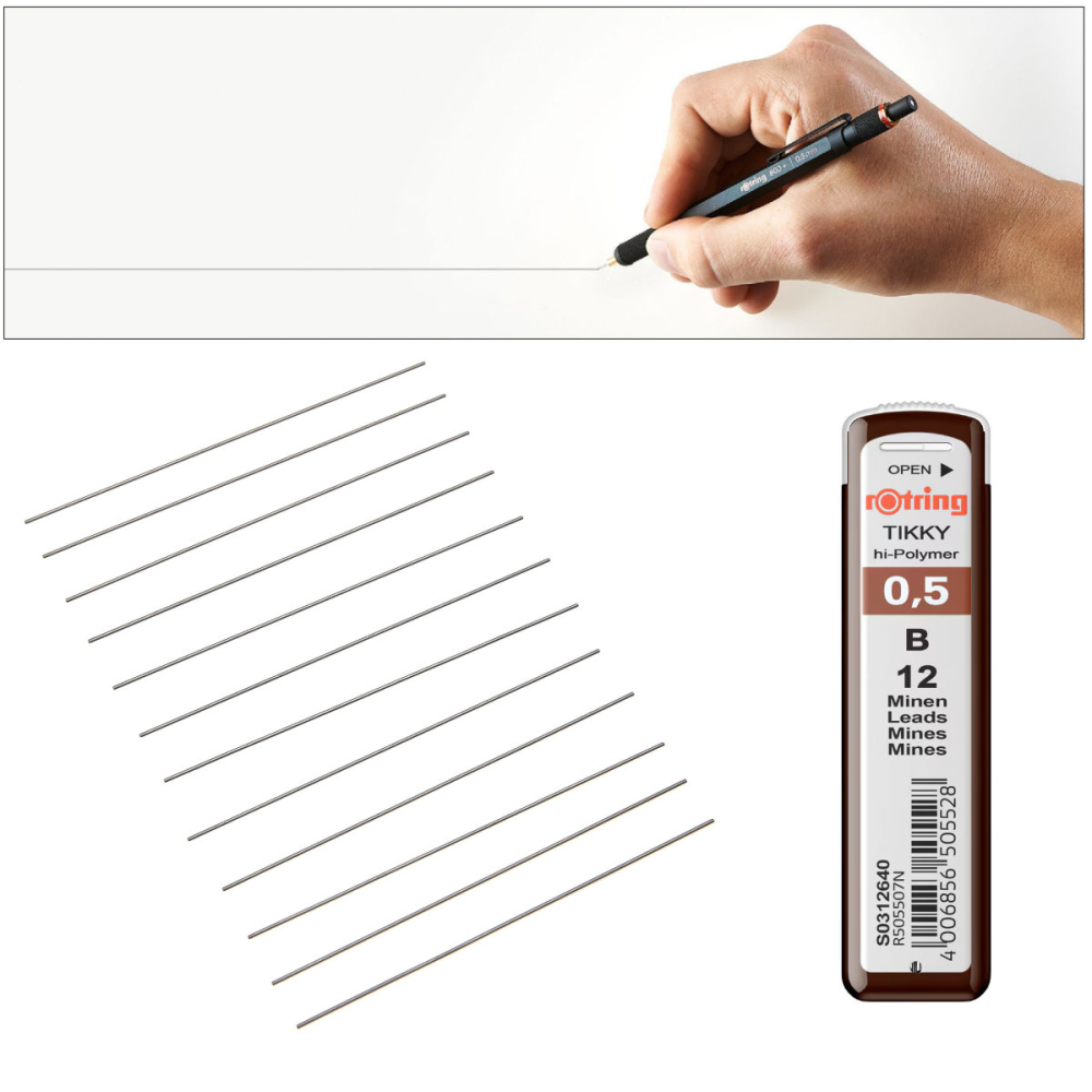 Set 12 mine creion 0.5mm B cu Rezistenta Extra la Rupere, pentru Desen Tehnic si Scriere Precisa, in Etui Protector Rotring [3]