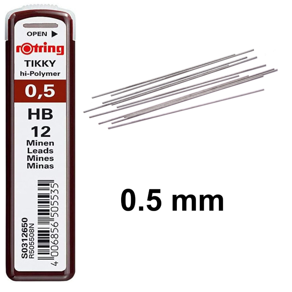 Set 12 mine creion 0.5mm HB cu Rezistenta Extra la Rupere, pentru Desen Tehnic si Scriere Precisa, in Etui Protector Rotring [2]