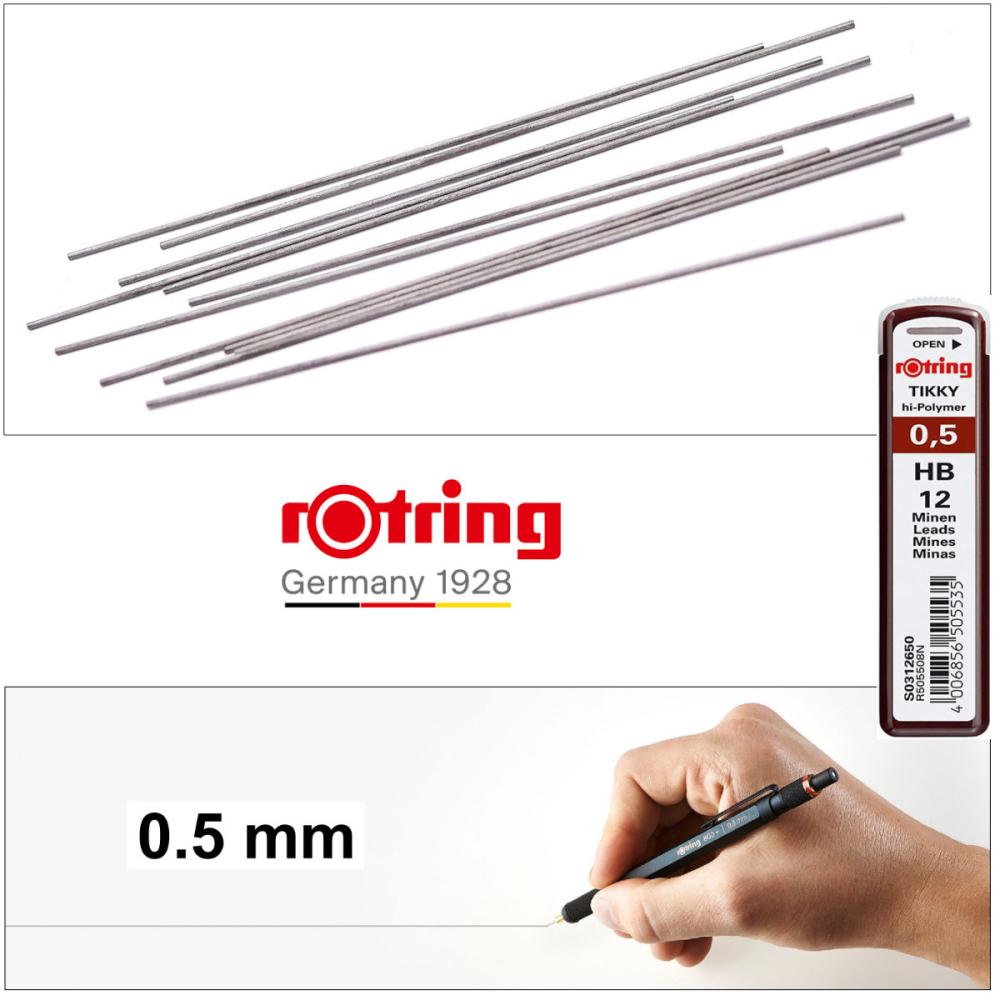 Set 12 mine creion 0.5mm HB cu Rezistenta Extra la Rupere, pentru Desen Tehnic si Scriere Precisa, in Etui Protector Rotring [5]