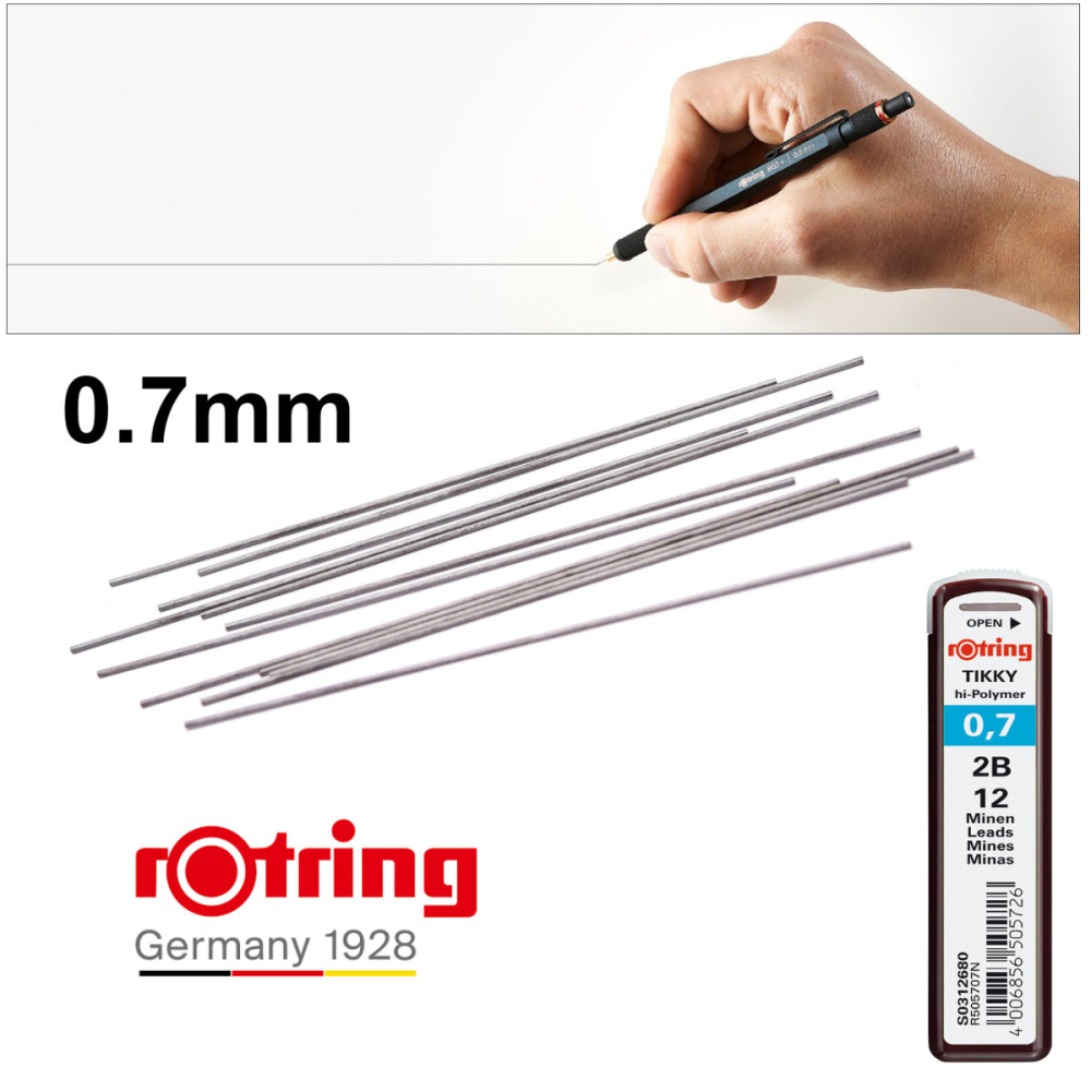 Set 12 mine creion 0.7mm 2B cu Rezistenta Extra la Rupere, pentru Desen Tehnic si Scriere Confortabila, in Etui Protector Rotring [4]