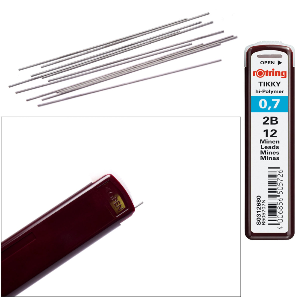 Set 12 mine creion 0.7mm 2B cu Rezistenta Extra la Rupere, pentru Desen Tehnic si Scriere Confortabila, in Etui Protector Rotring [3]
