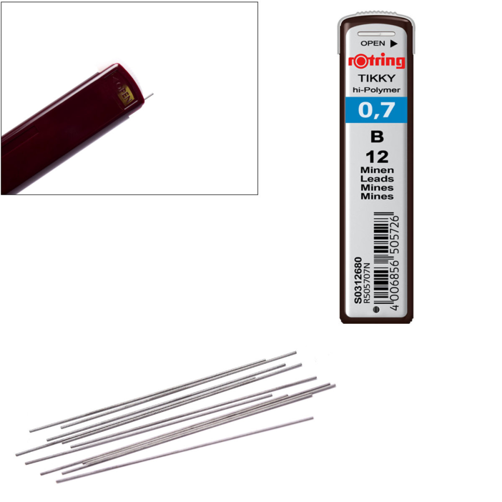 Set 12 mine creion 0.7mm B cu Rezistenta Extra la Rupere, pentru Scriere Confortabila si Desen Versatil, in Etui Protector Rotring [5]