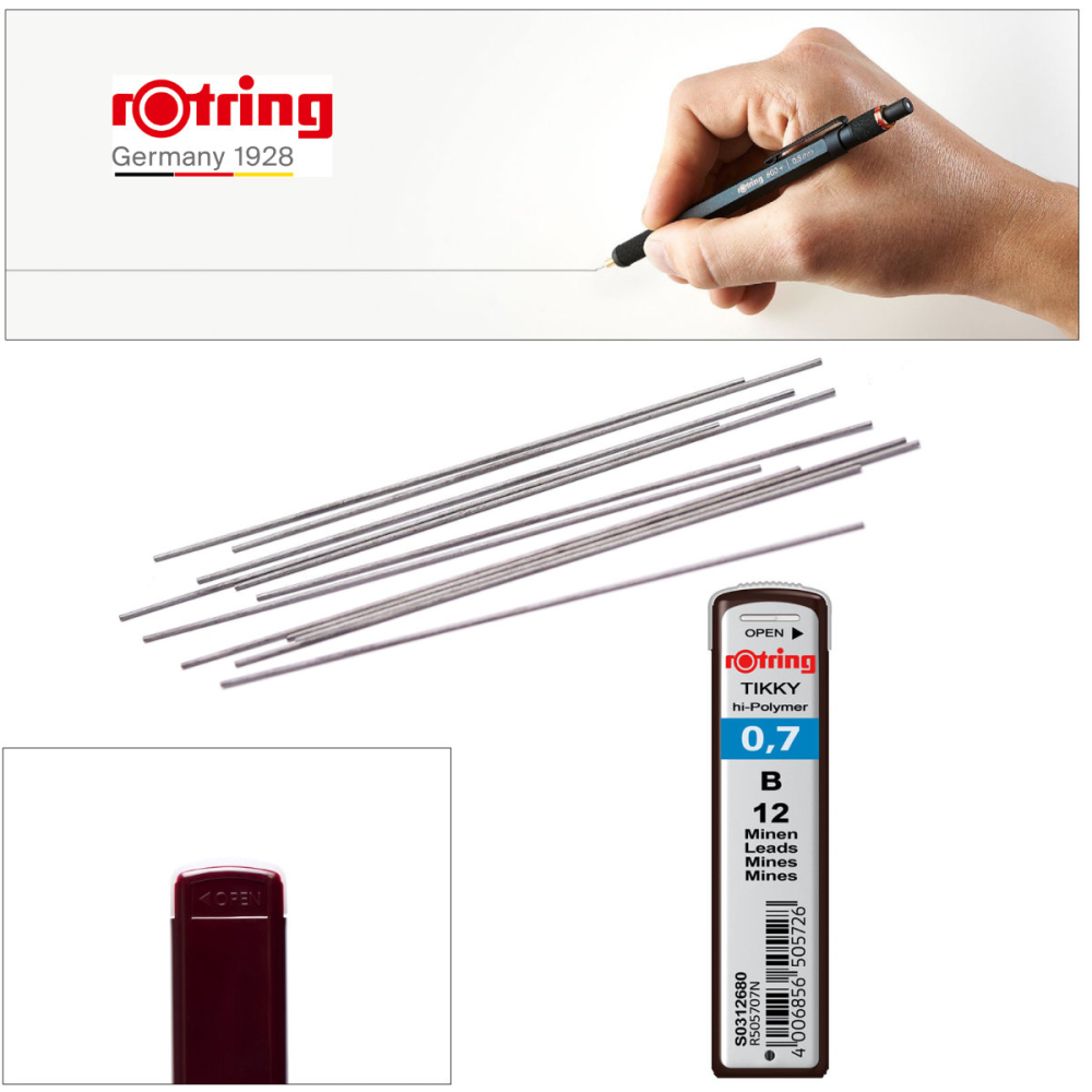 Set 12 mine creion 0.7mm B cu Rezistenta Extra la Rupere, pentru Scriere Confortabila si Desen Versatil, in Etui Protector Rotring [4]