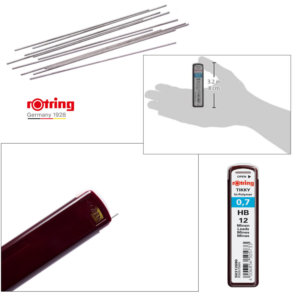 Set 12 mine creion 0.7mm HB cu Rezistenta Extra la Rupere, pentru Scriere Confortabila si Notite, in Etui Protector Rotring [3]