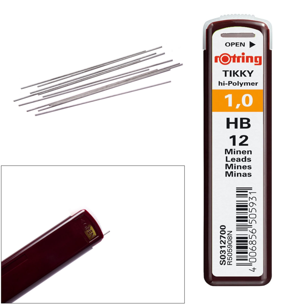 Set 12 mine creion 1.0mm HB cu Rezistenta Extra la Rupere, pentru Scriere si Schitare Rezistente, in Etui Protector Rotring [3]