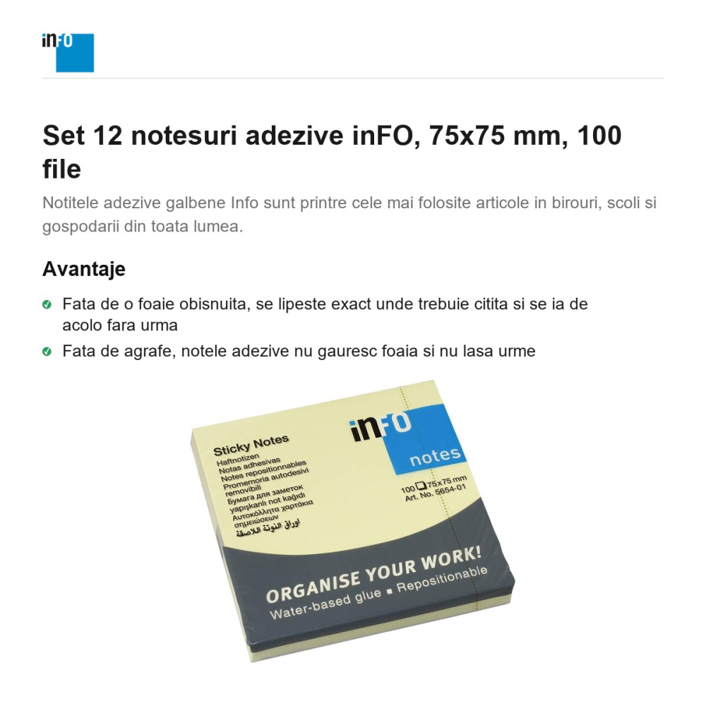 Set 12 notesuri adezive inFO, 75x75 mm, 100 file [2]