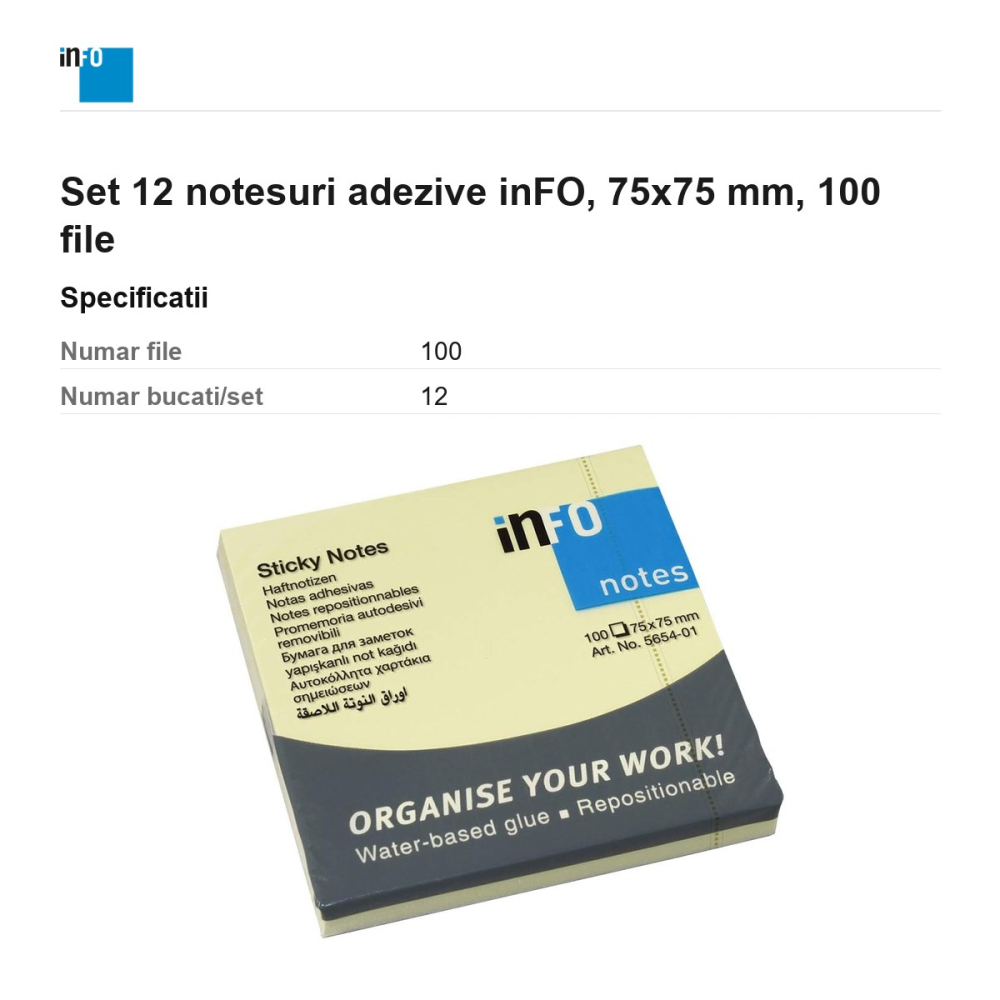 Set 12 notesuri adezive inFO, 75x75 mm, 100 file [3]