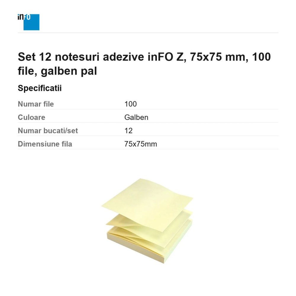 Set 12 notesuri adezive inFO Z, 75x75 mm, 100 file, galben pal [3]