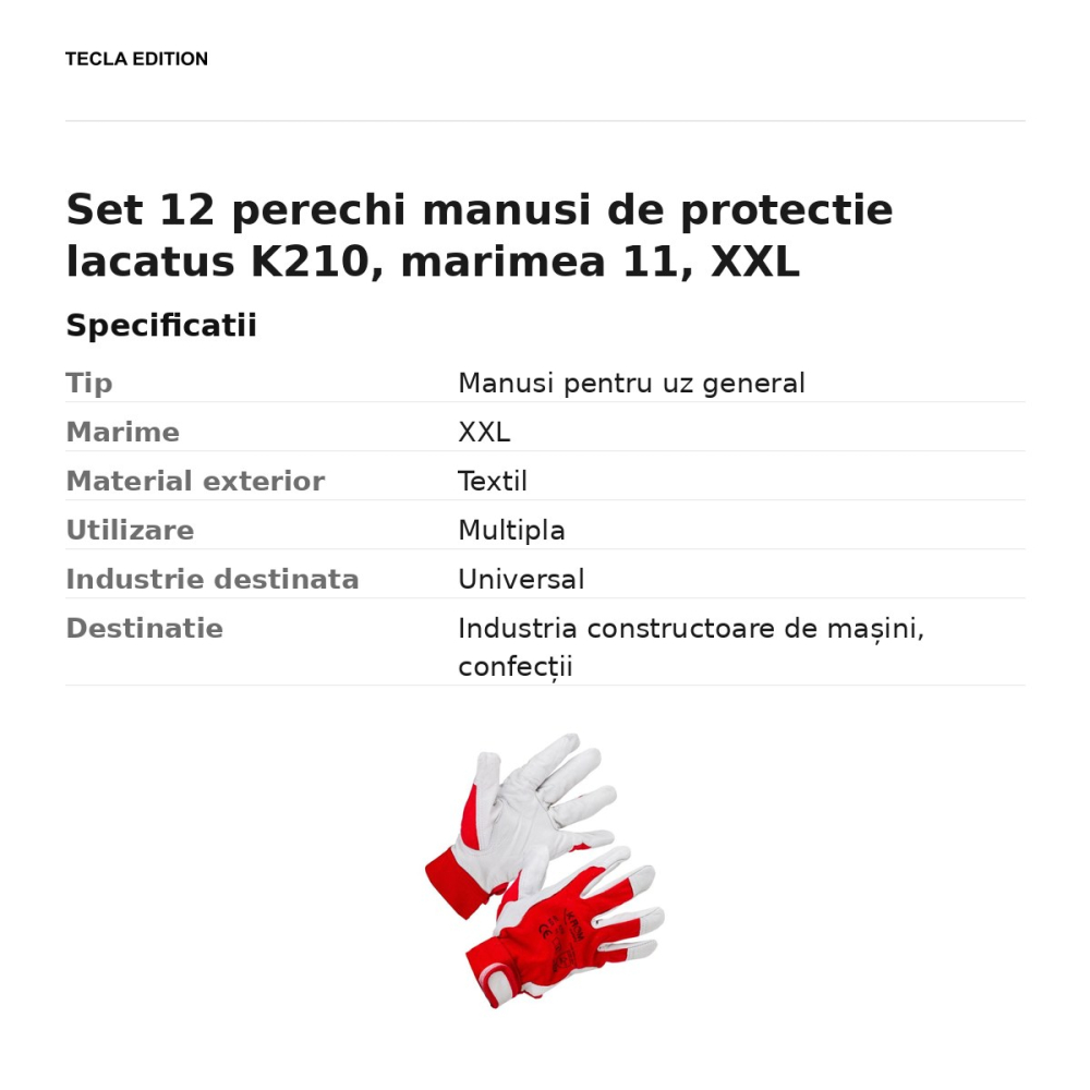 Set 12 perechi manusi de protectie lacatus K210, marimea 11, XXL [3]