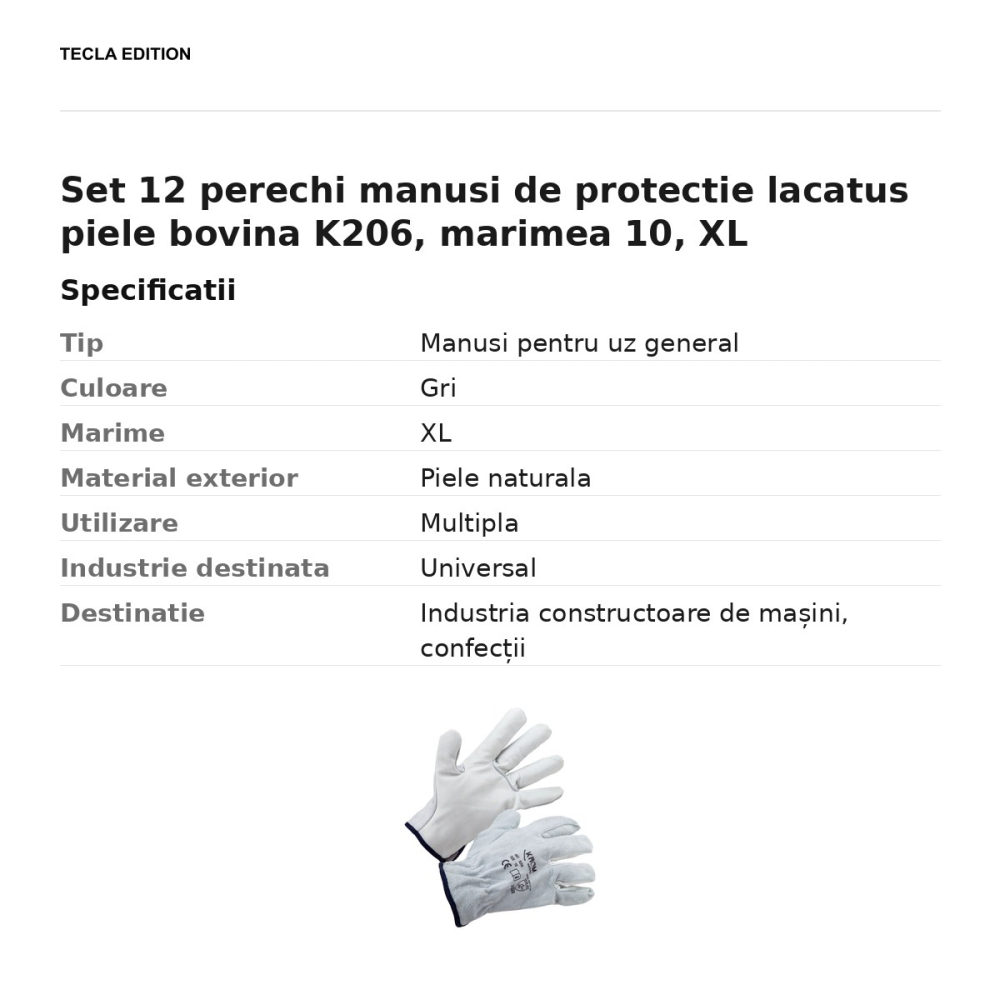 Set 12 perechi manusi de protectie lacatus piele bovina K206, marimea 10, XL [3]