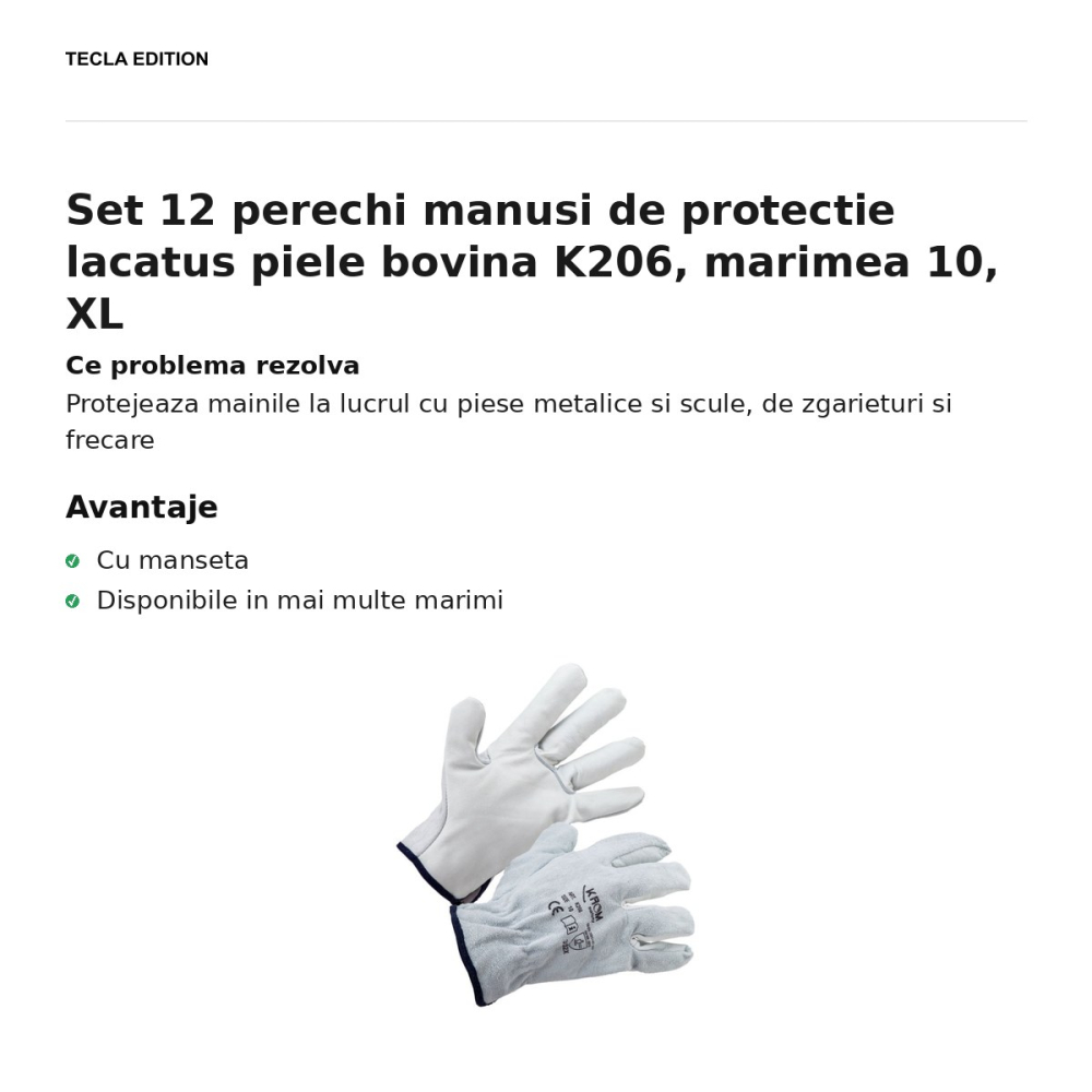 Set 12 perechi manusi de protectie lacatus piele bovina K206, marimea 10, XL [2]