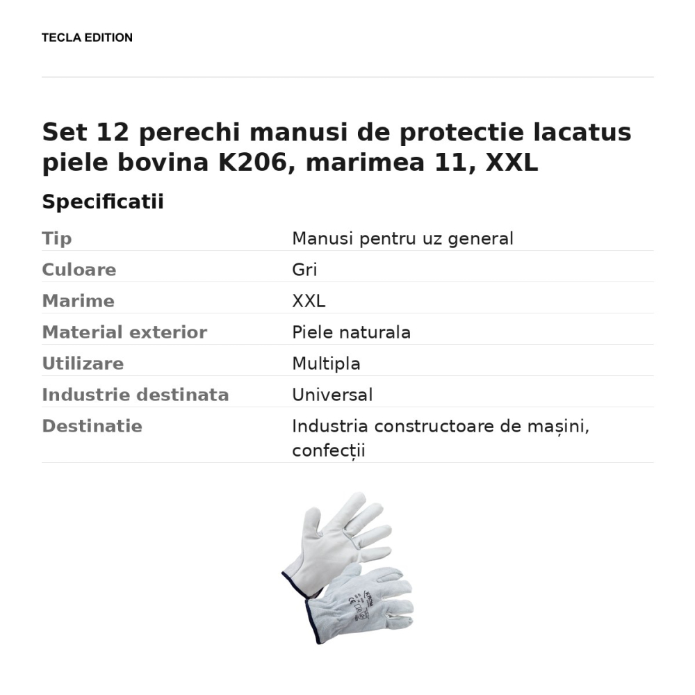 Set 12 perechi manusi de protectie lacatus piele bovina K206, marimea 11, XXL [3]