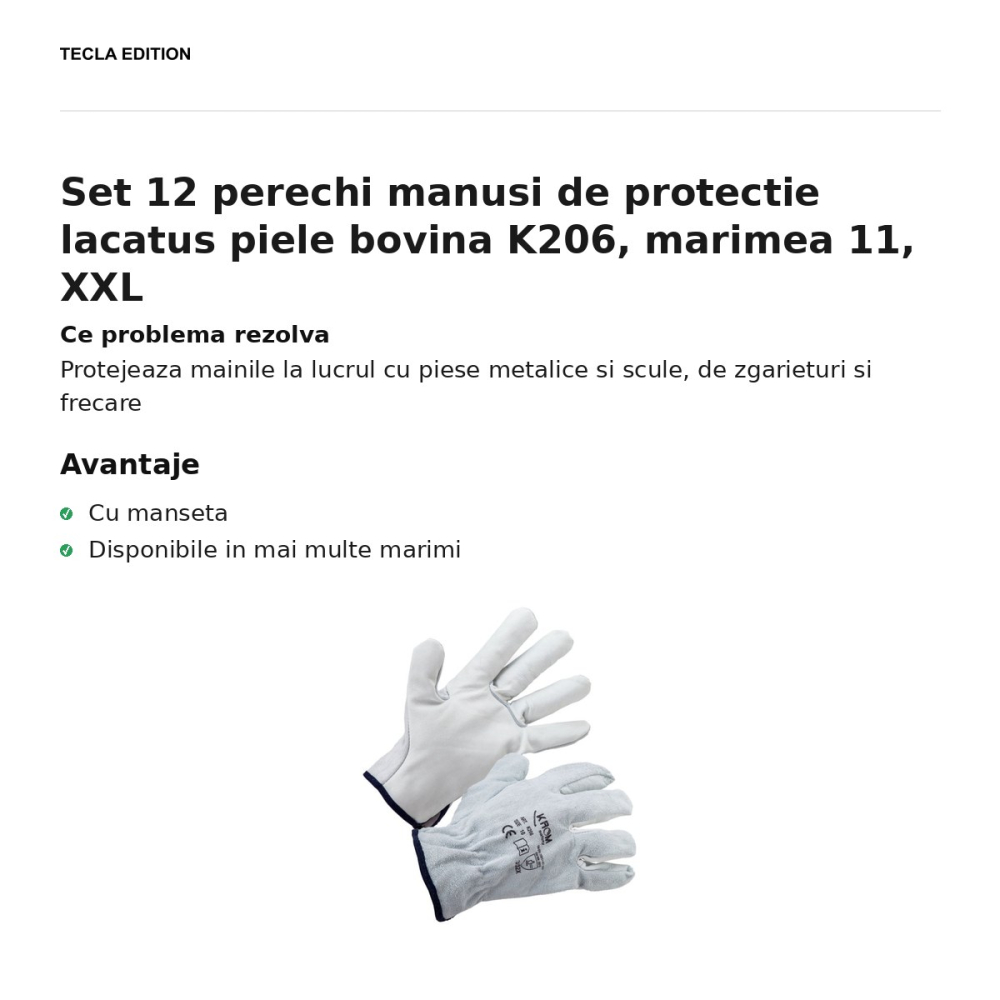 Set 12 perechi manusi de protectie lacatus piele bovina K206, marimea 11, XXL [2]