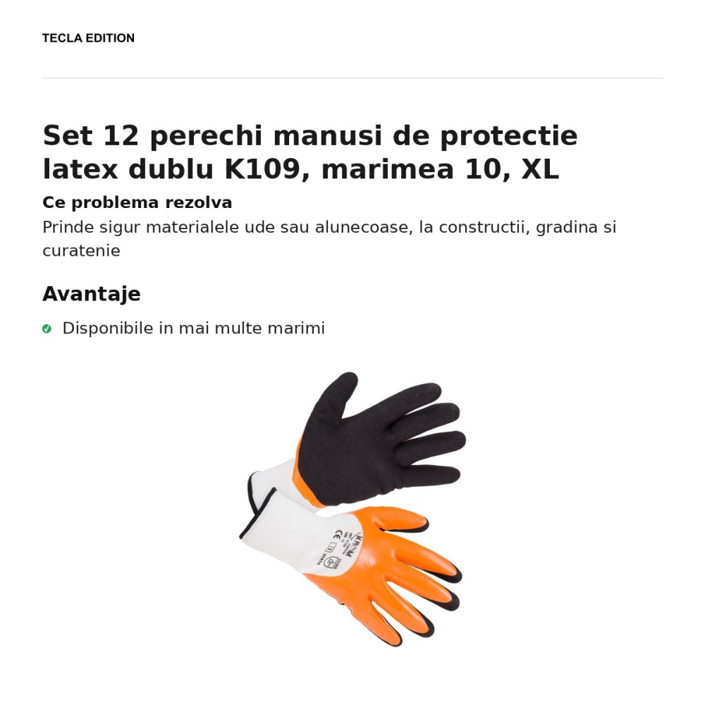 Set 12 perechi manusi de protectie latex dublu K109, marimea 10, XL [2]