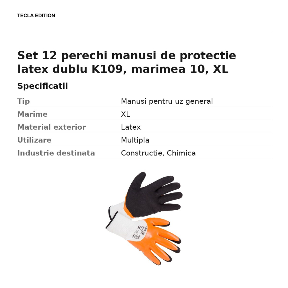 Set 12 perechi manusi de protectie latex dublu K109, marimea 10, XL [3]