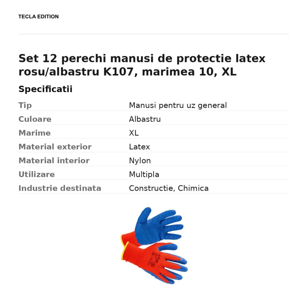 Set 12 perechi manusi de protectie latex rosu/albastru K107, marimea 10, XL [3]