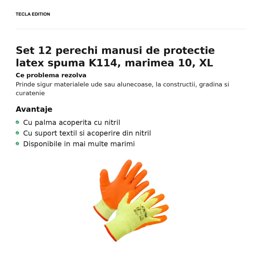 Set 12 perechi manusi de protectie latex spuma K114, marimea 10, XL [2]