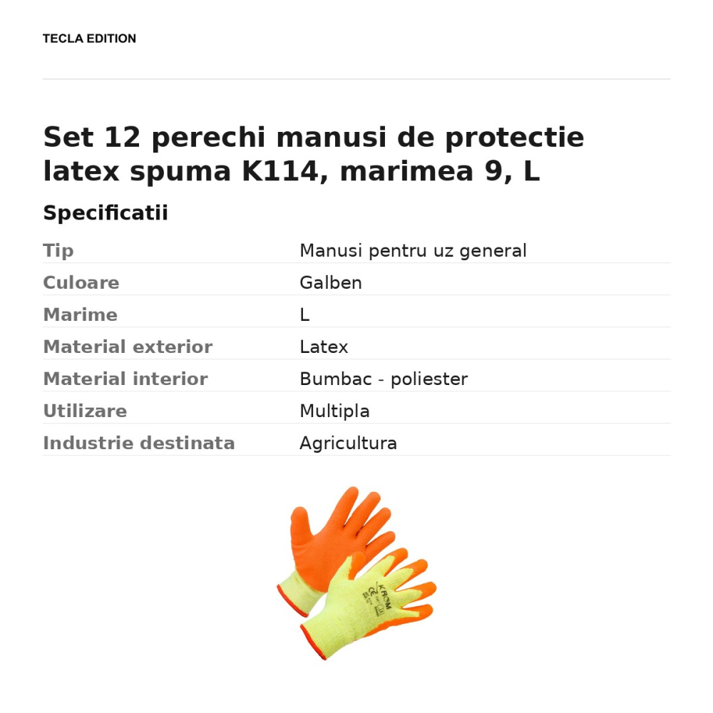 Set 12 perechi manusi de protectie latex spuma K114, marimea 9, L [3]