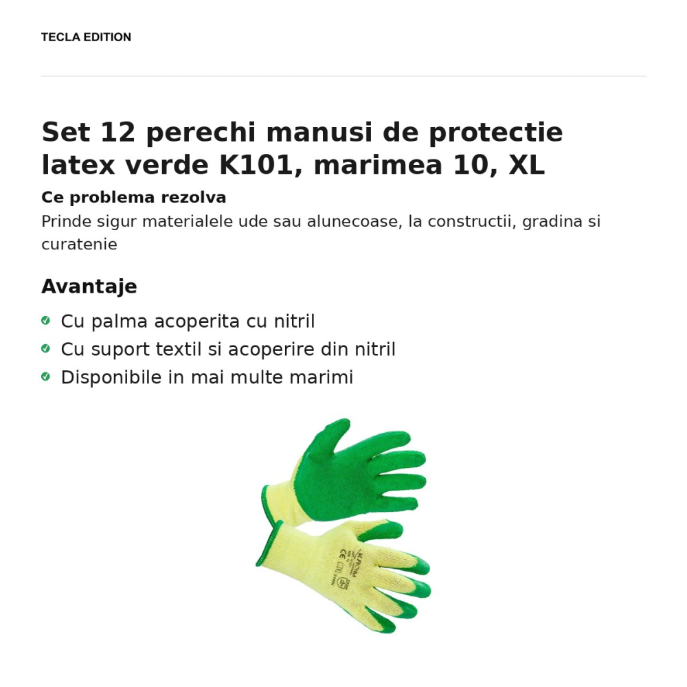 Set 12 perechi manusi de protectie latex verde K101, marimea 10, XL [2]
