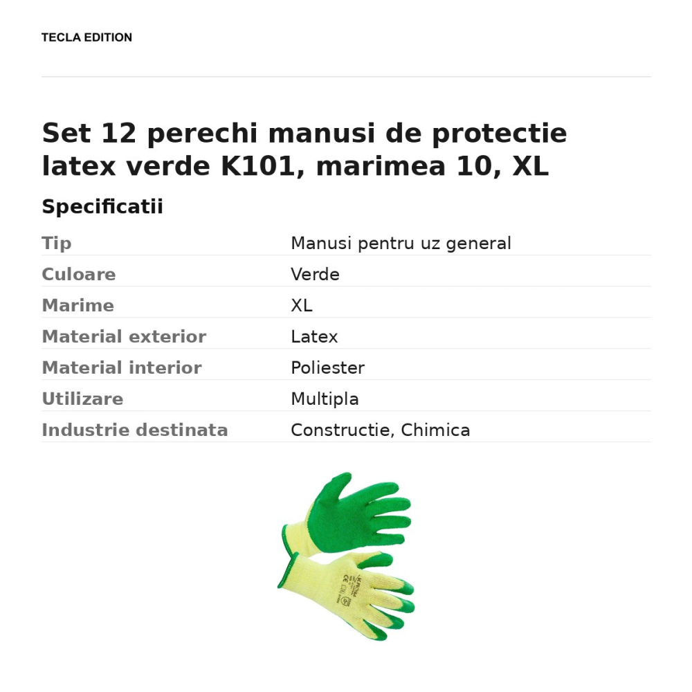 Set 12 perechi manusi de protectie latex verde K101, marimea 10, XL [3]