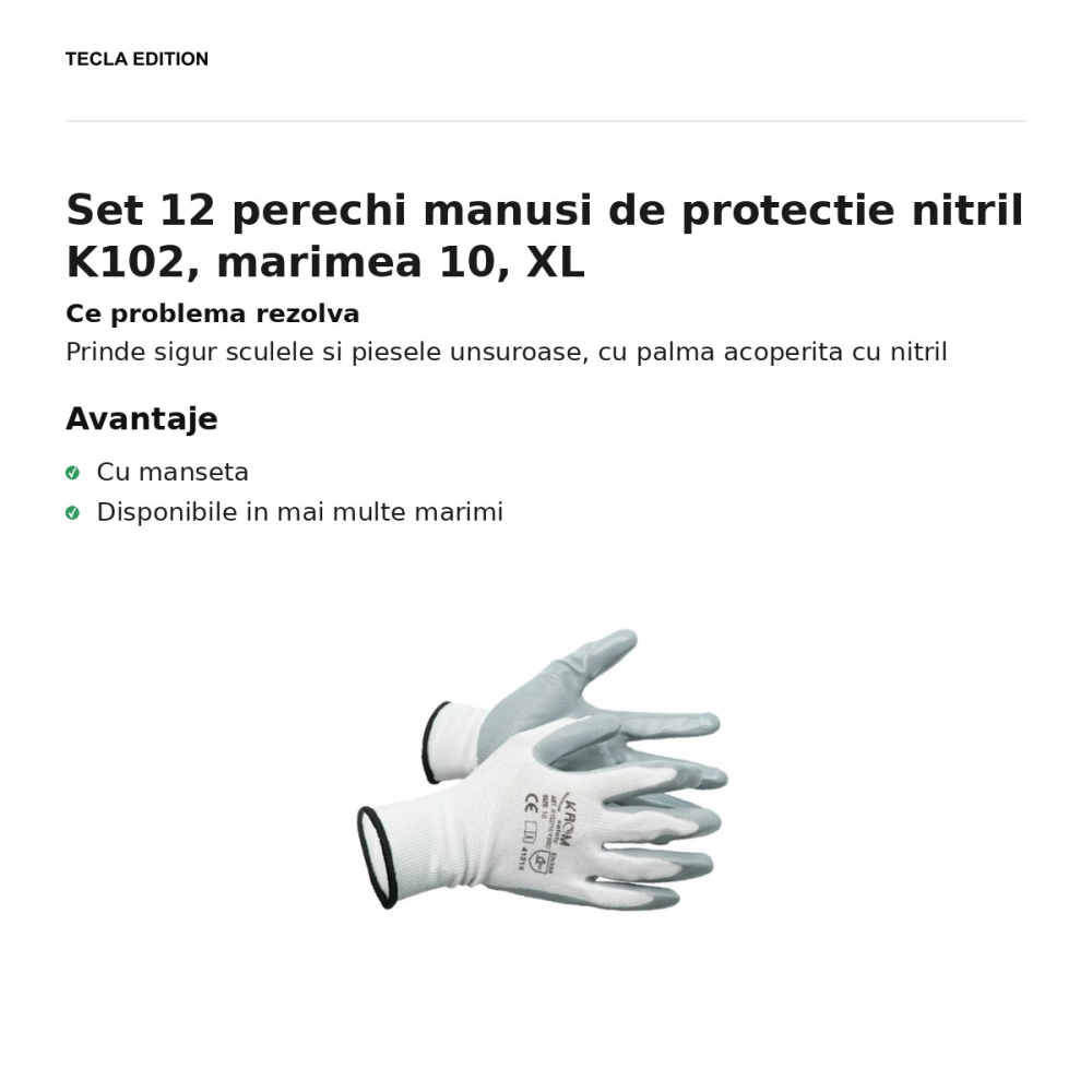 Set 12 perechi manusi de protectie nitril K102, marimea 10, XL [2]
