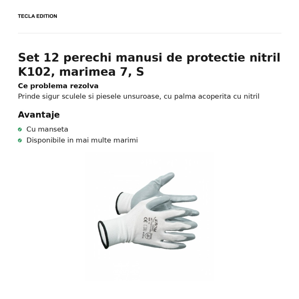 Set 12 perechi manusi de protectie nitril K102, marimea 7, S [2]