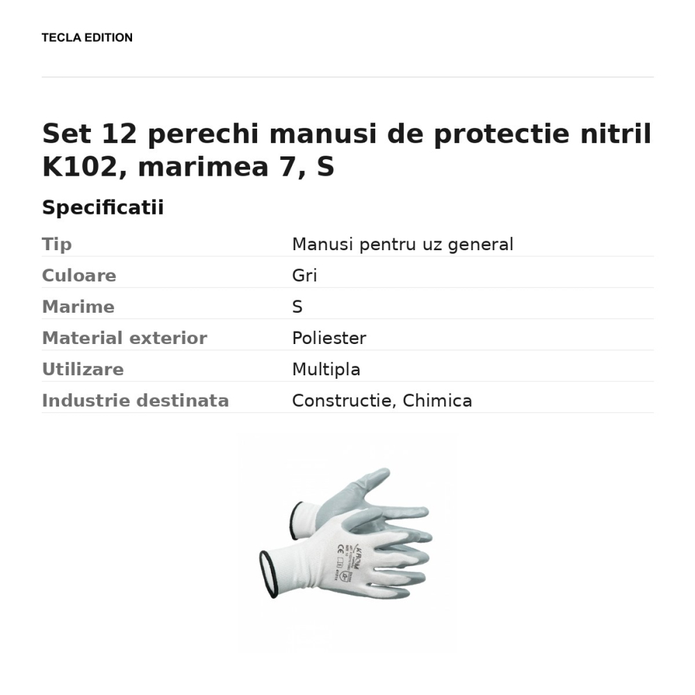 Set 12 perechi manusi de protectie nitril K102, marimea 7, S [3]
