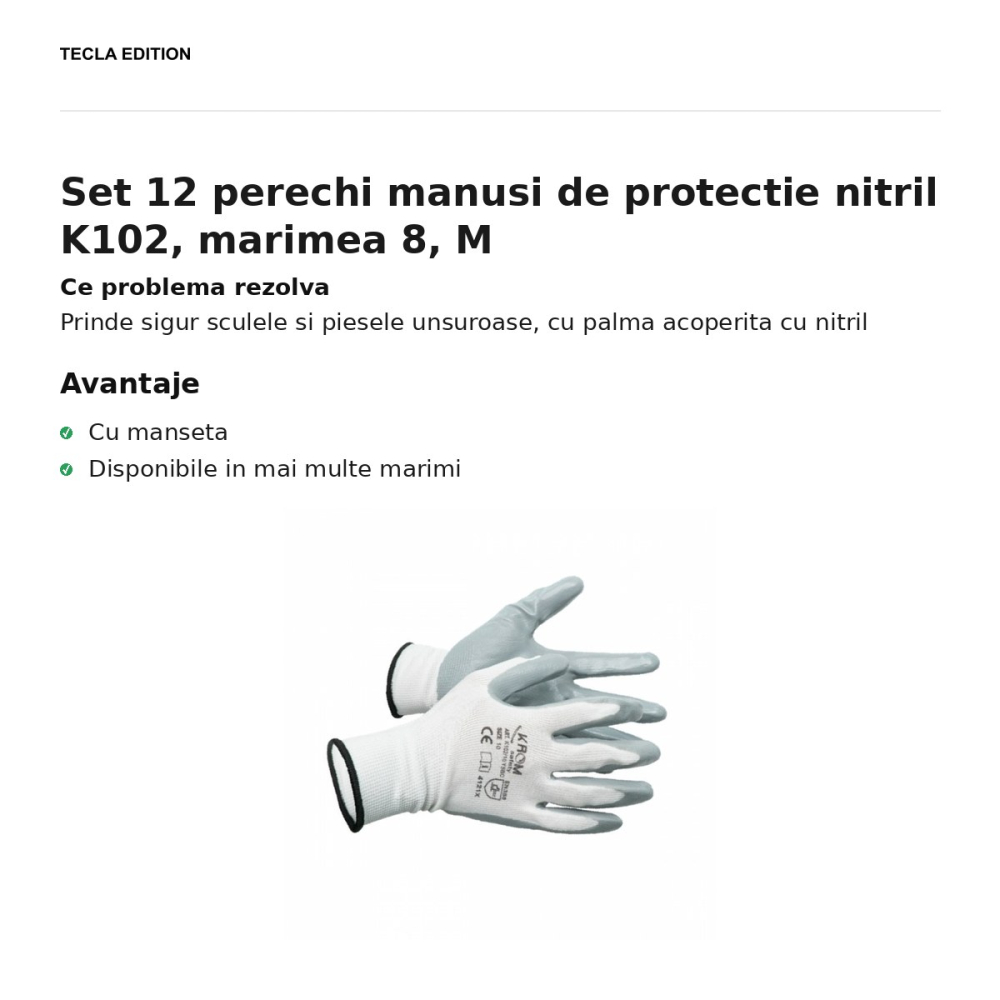 Set 12 perechi manusi de protectie nitril K102, marimea 8, M [2]