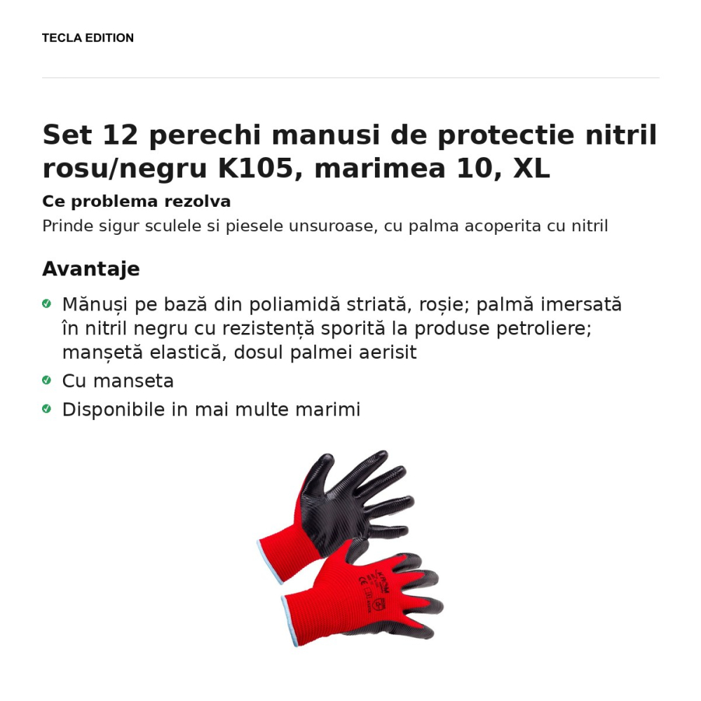 Set 12 perechi manusi de protectie nitril rosu/negru K105, marimea 10, XL [2]