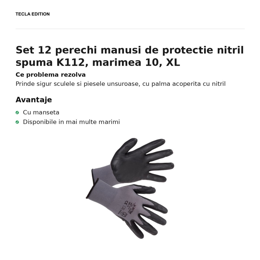 Set 12 perechi manusi de protectie nitril spuma K112, marimea 10, XL [2]