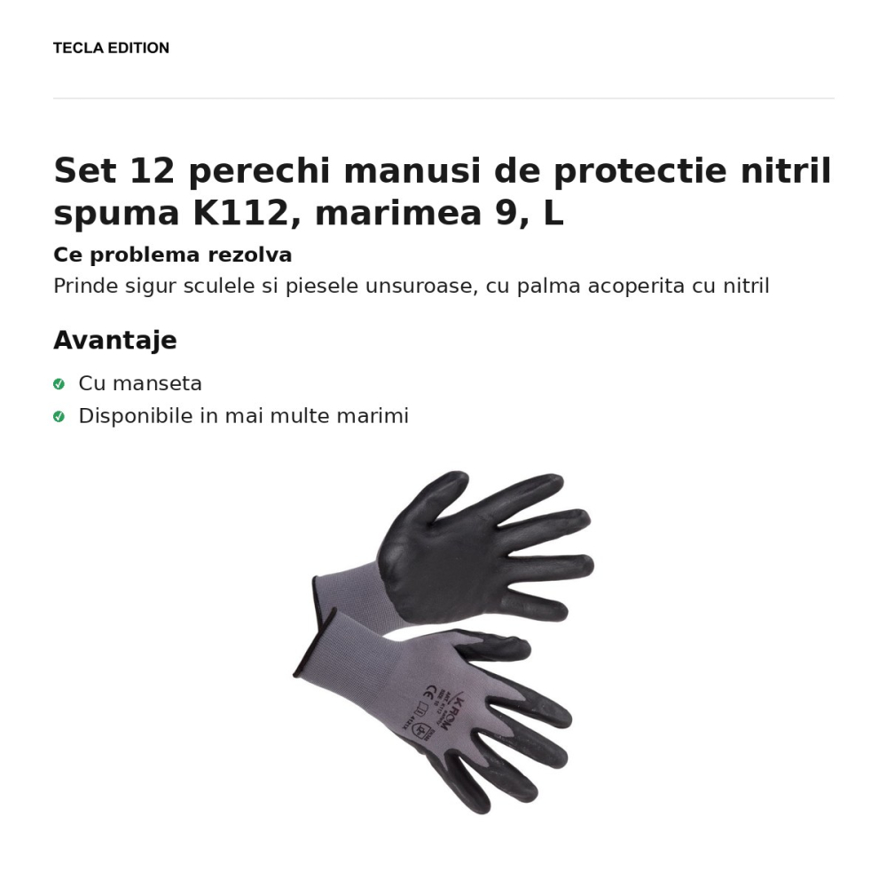 Set 12 perechi manusi de protectie nitril spuma K112, marimea 9, L [2]
