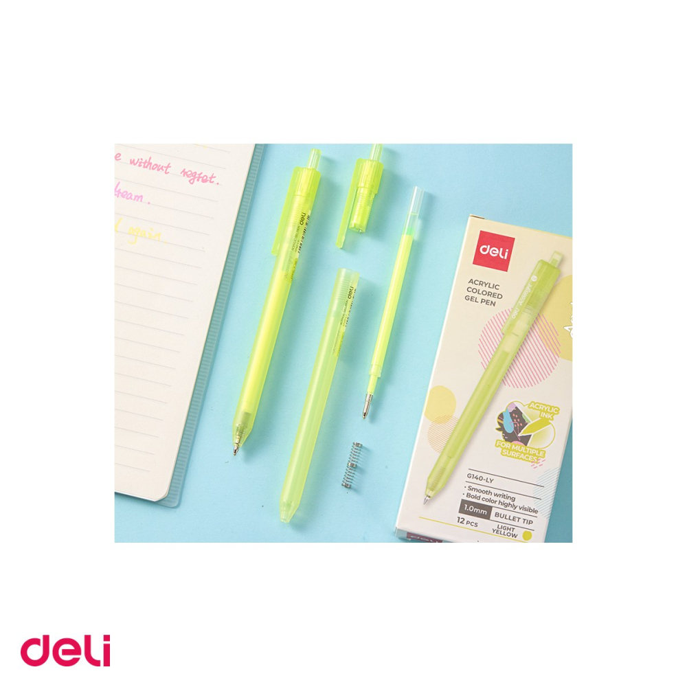 Set 12 pixuri cu gel acrilic Deli G140, cu mecanism, varf 1 mm, cerneala galben deschis [5]